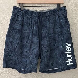 Hurley Men's Navy Blue Floral Swim Shorts Trunks Athletic Casual Comfort Logo XL